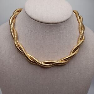 Vintage MONET Gold Snake Chain Choker Necklace Twisted Double Strand